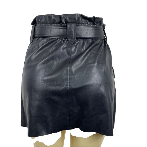 Zara Womens Black Leather A-Line Mini Skirt With Paperbag Waist Size L - Picture 3 of 7
